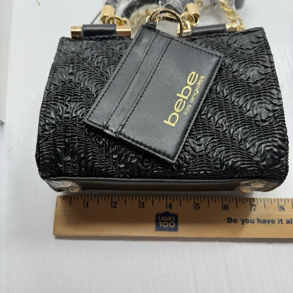 Bebe Black Mini Satchel Bag Gold Chain Crossbody Textured Top Handle NWT